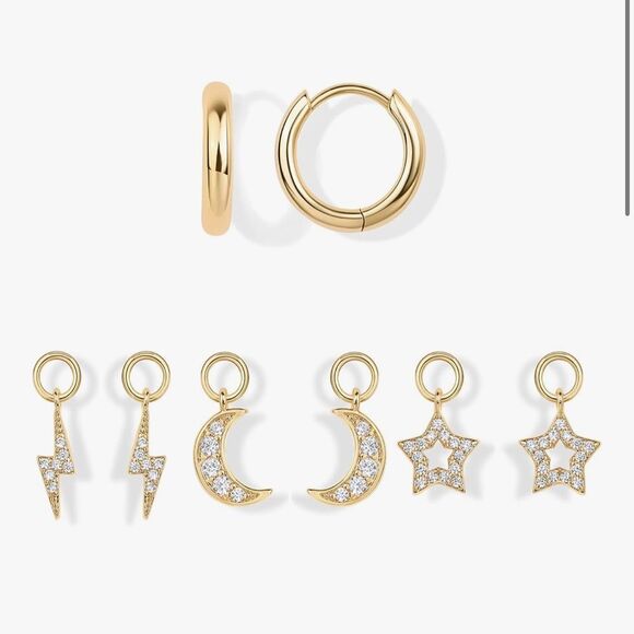 il_fullxfull.7875522508_vlhm.jpg NEW 14K Gold Plated Hoop and Charm Earring Set